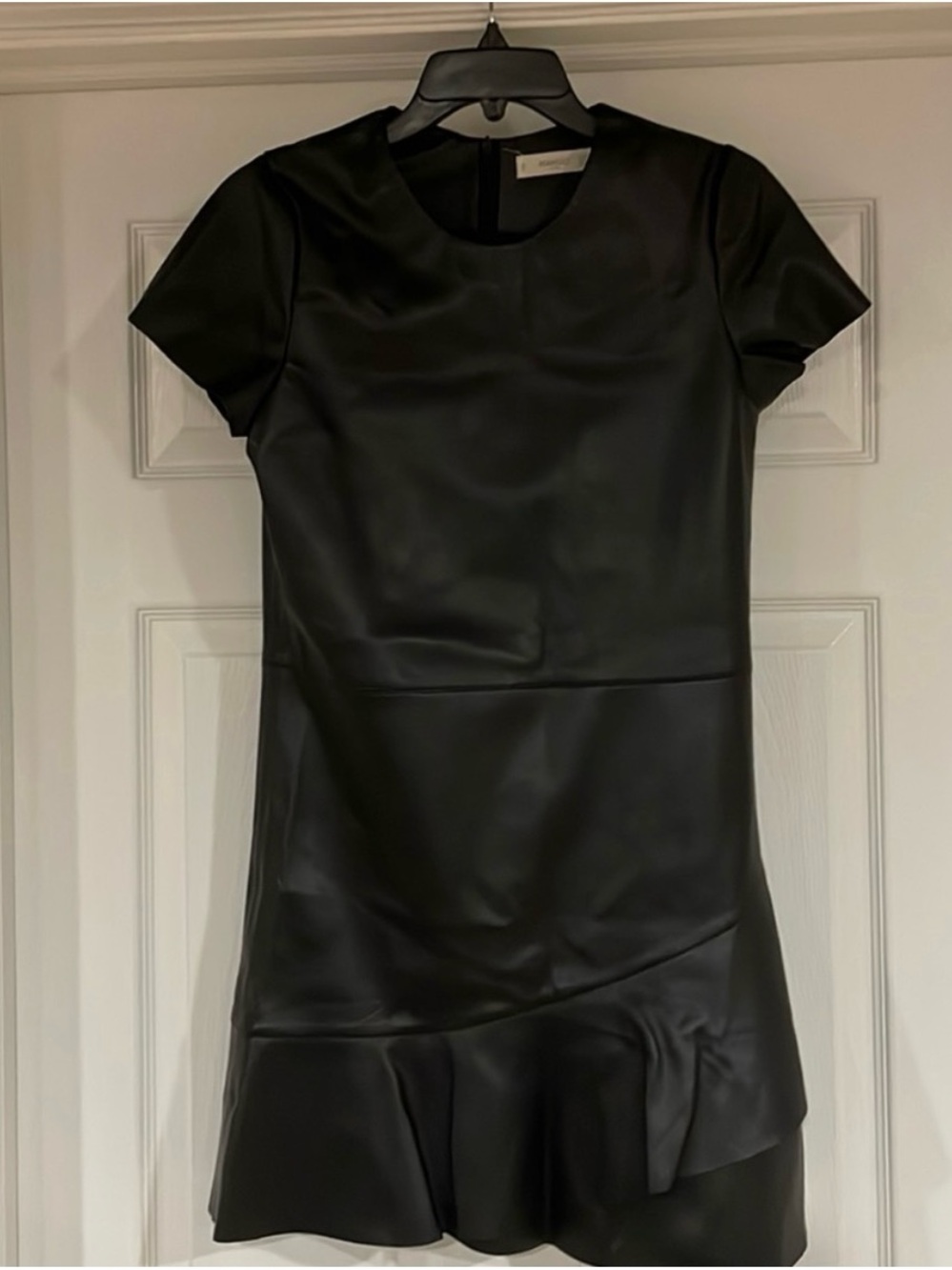 MANGO Black Short Sleeve Faux Leather Dress